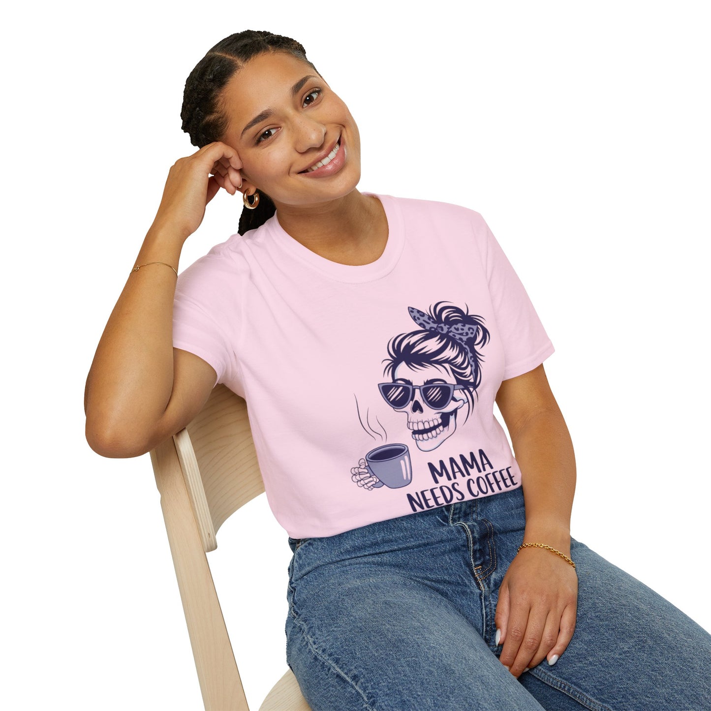 Mama Needs Coffee Unisex Softstyle T-Shirt - Fun Casual Tee for Coffee Lovers