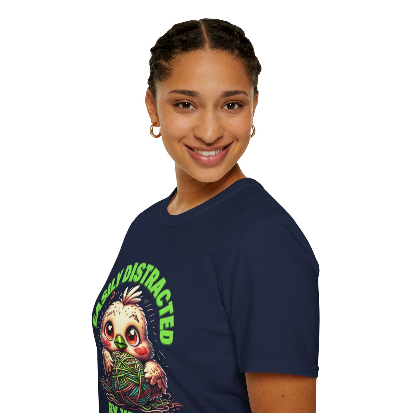 Easily Distracted by Yarn T-Shirt – Cute Unisex Softstyle Tee for Crafters
