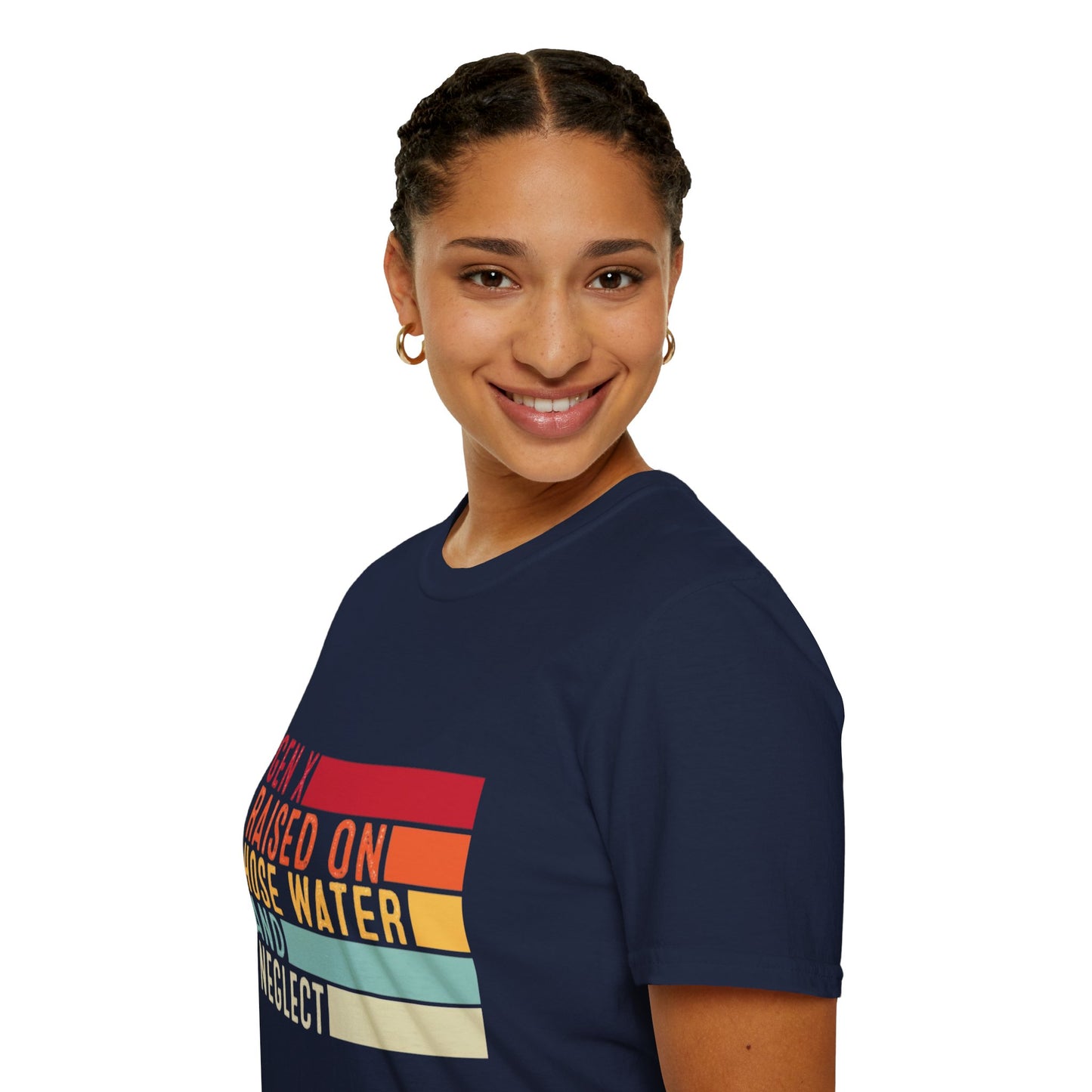 Gen X Humor Unisex Softstyle T-Shirt - Raised on Hose Water and Neglect