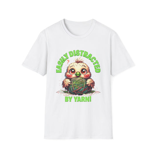 Easily Distracted by Yarn T-Shirt – Cute Unisex Softstyle Tee for Crafters