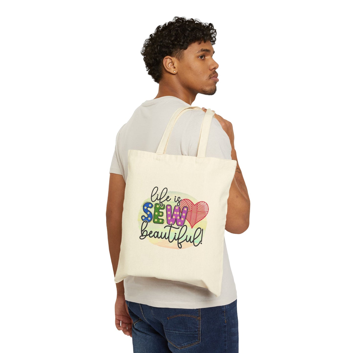 Sewing Lovers Cotton Canvas Tote Bag - "Life is Sew Beautiful!"