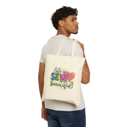 Sewing Lovers Cotton Canvas Tote Bag - "Life is Sew Beautiful!"