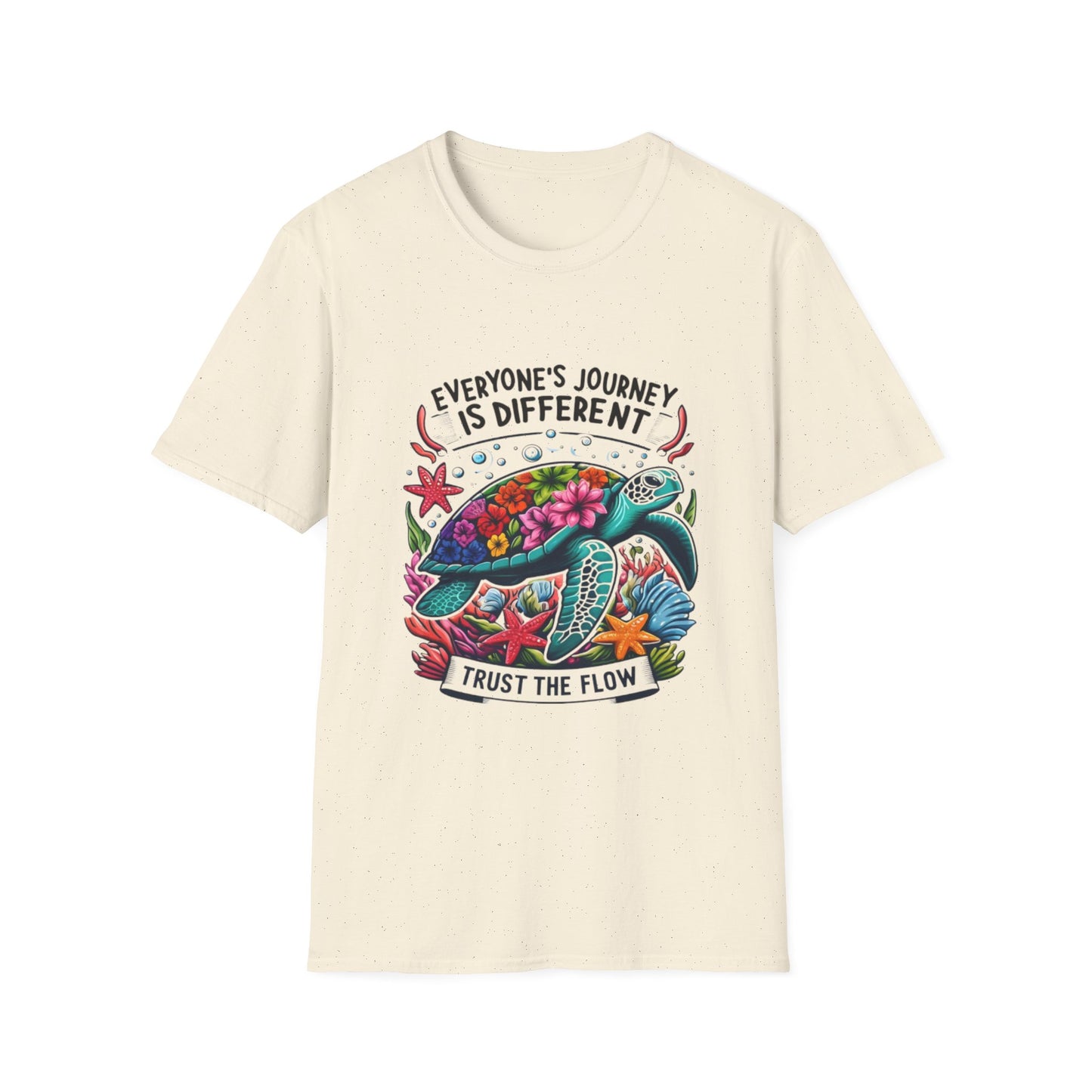 T-Shirt with Inspirational Turtle Design, Trust the Flow Statement, Ocean Lover Gift, Nature Apparel, Journey Reminder