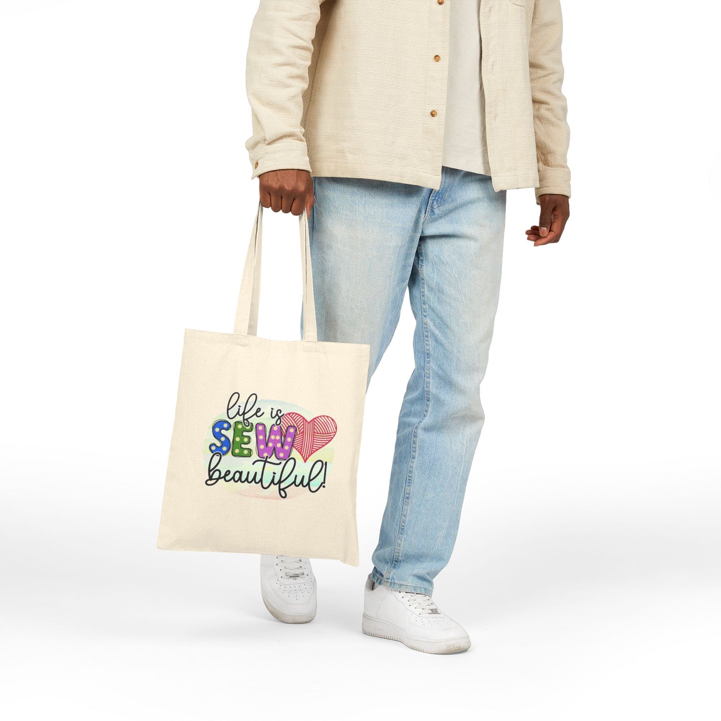 Sewing Lovers Cotton Canvas Tote Bag - "Life is Sew Beautiful!"