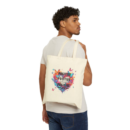Positive Vibes Cotton Canvas Tote Bag, Eco-Friendly Shopping Bag, Gift for Her, Motivational Tote, Summer Essentials