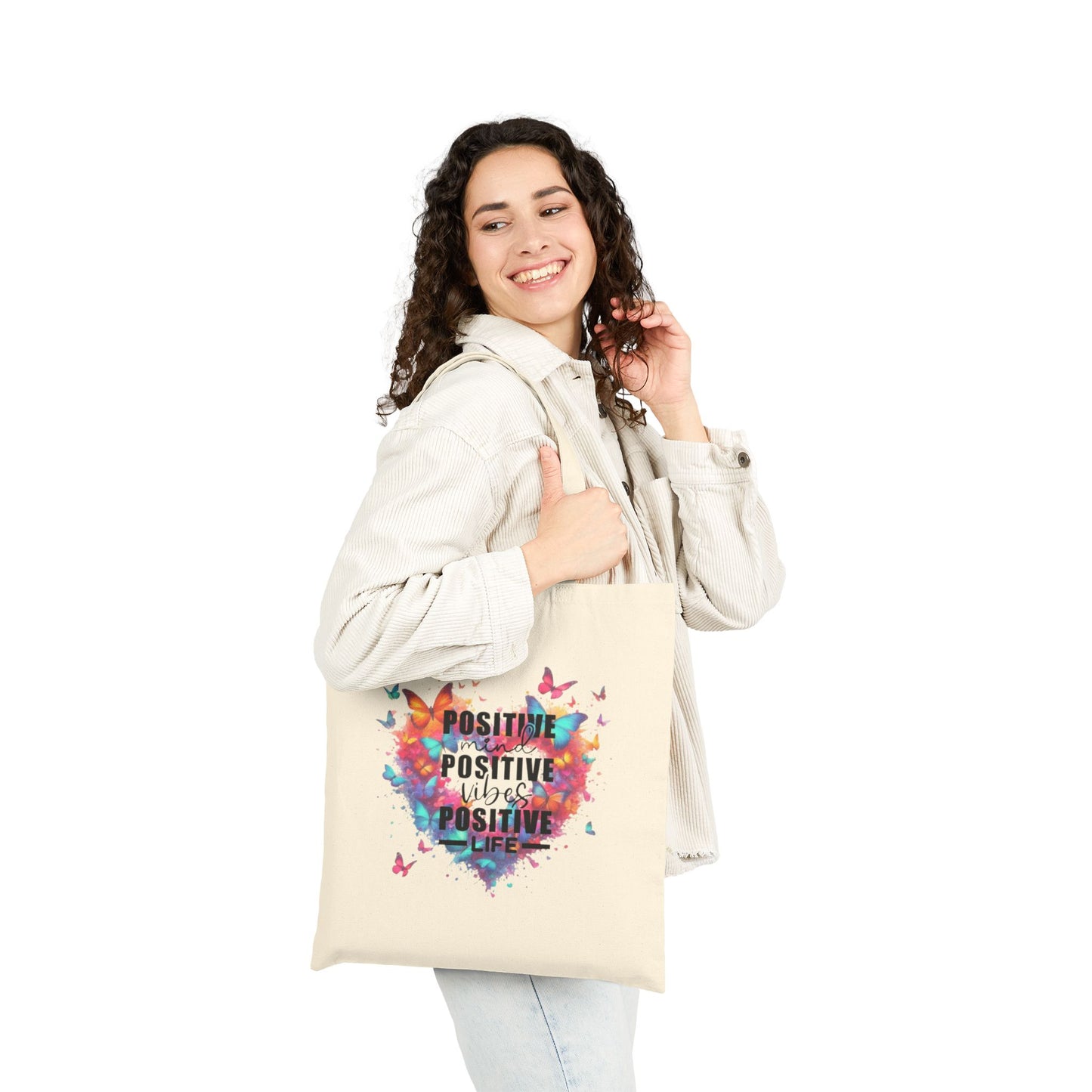 Positive Vibes Cotton Canvas Tote Bag, Eco-Friendly Shopping Bag, Gift for Her, Motivational Tote, Summer Essentials
