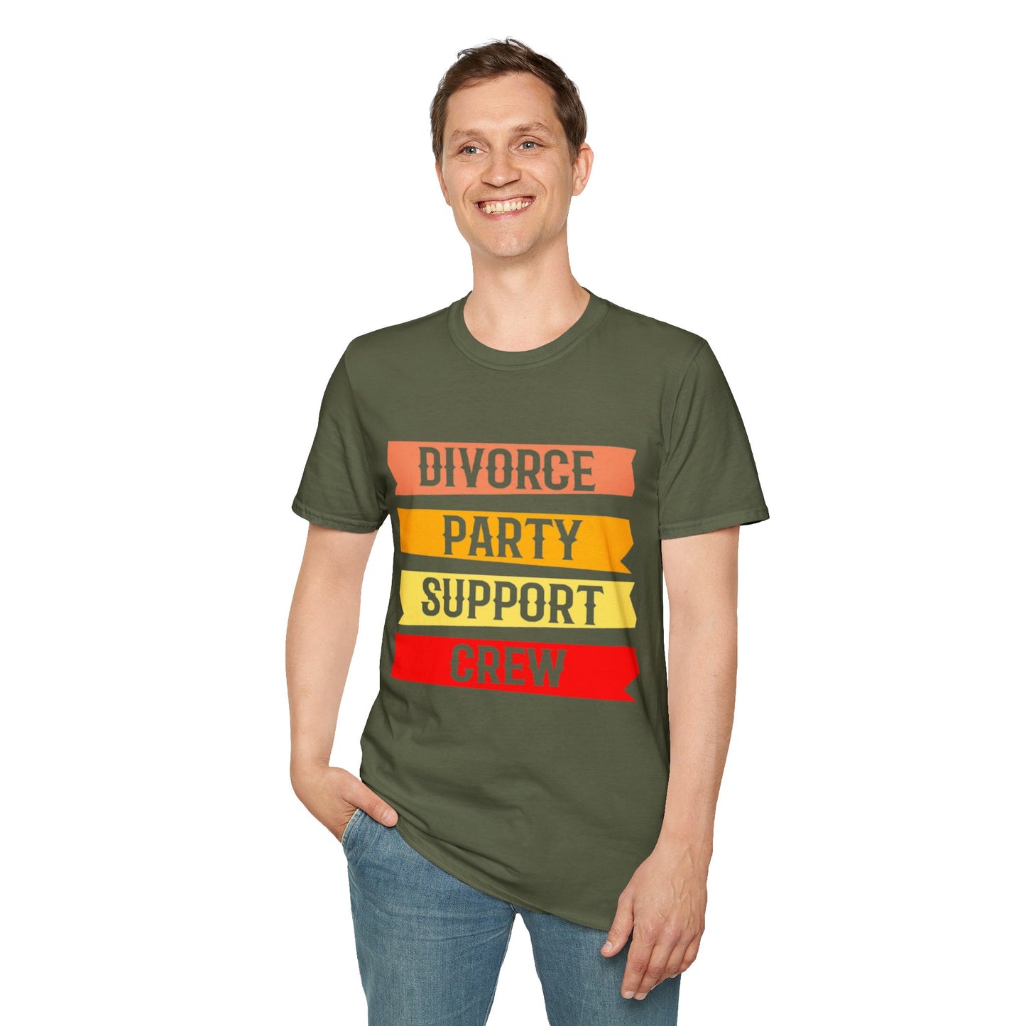 Divorce Party Support Crew T-Shirt | Unisex Softstyle Tee for Celebrating New Beginnings