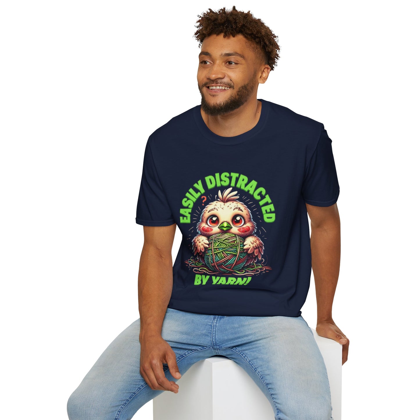 Easily Distracted by Yarn T-Shirt – Cute Unisex Softstyle Tee for Crafters