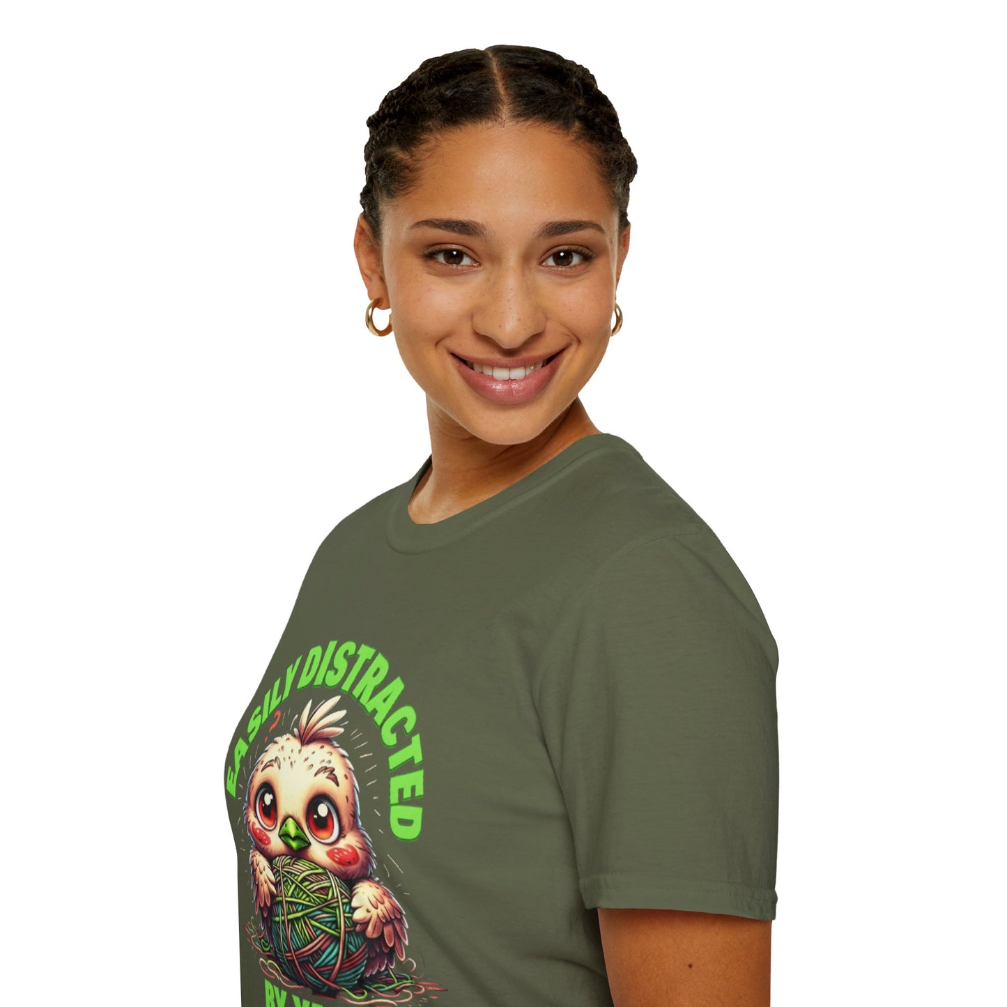 Easily Distracted by Yarn T-Shirt – Cute Unisex Softstyle Tee for Crafters