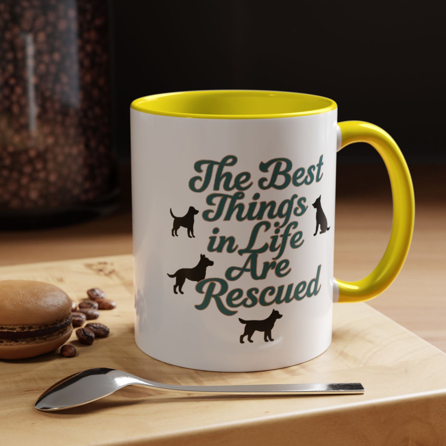Rescue Dog Coffee Mug, Pet Lover Gift, Animal Adoption Mug, Inspirational Tea Cup, Dog Mom Mug, Black Handle Coffee Cup