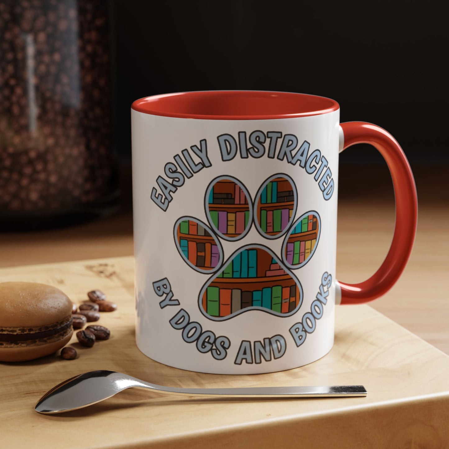 Easily Distracted Coffee Mug | Book Lovers Gift, Dog Owners Mug, Dog and Book Lover, Home Office Decor, Pet Lover Coffee Cup