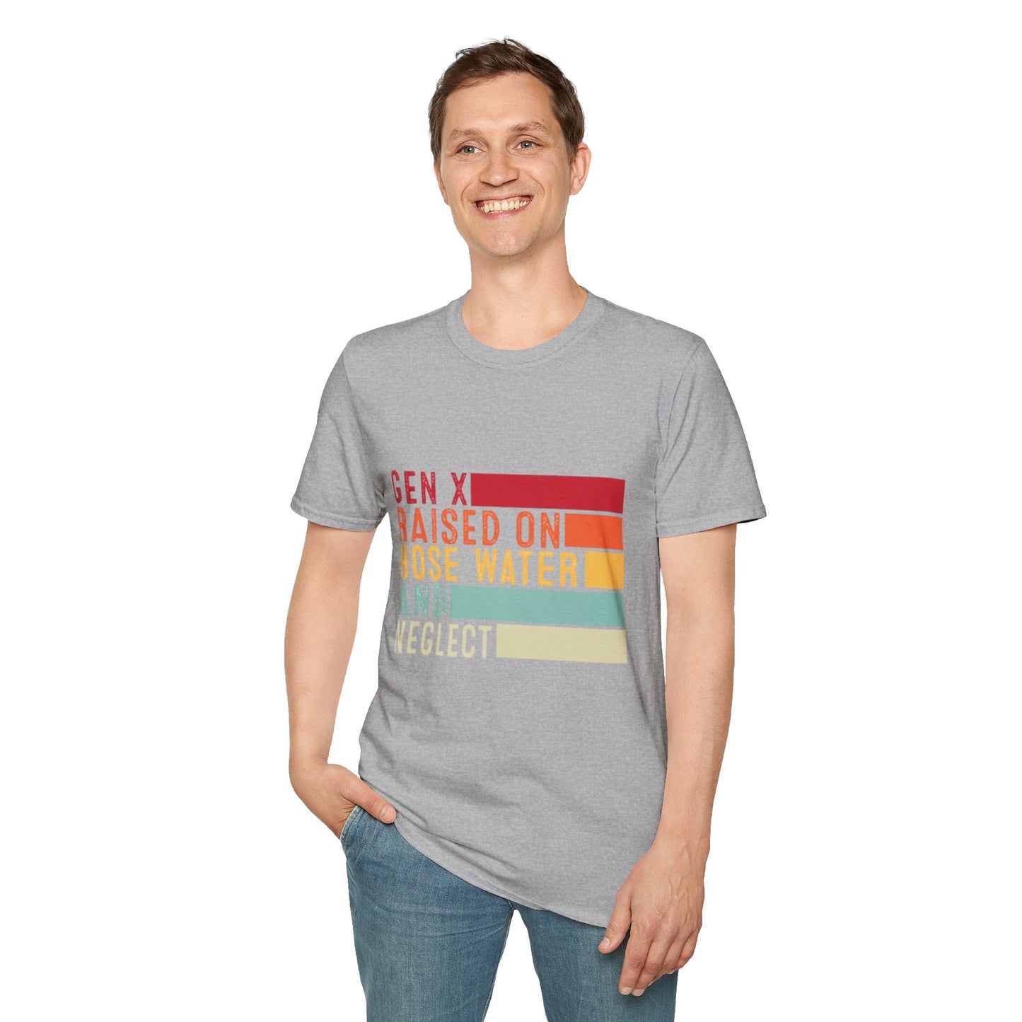 Gen X Humor Unisex Softstyle T-Shirt - Raised on Hose Water and Neglect