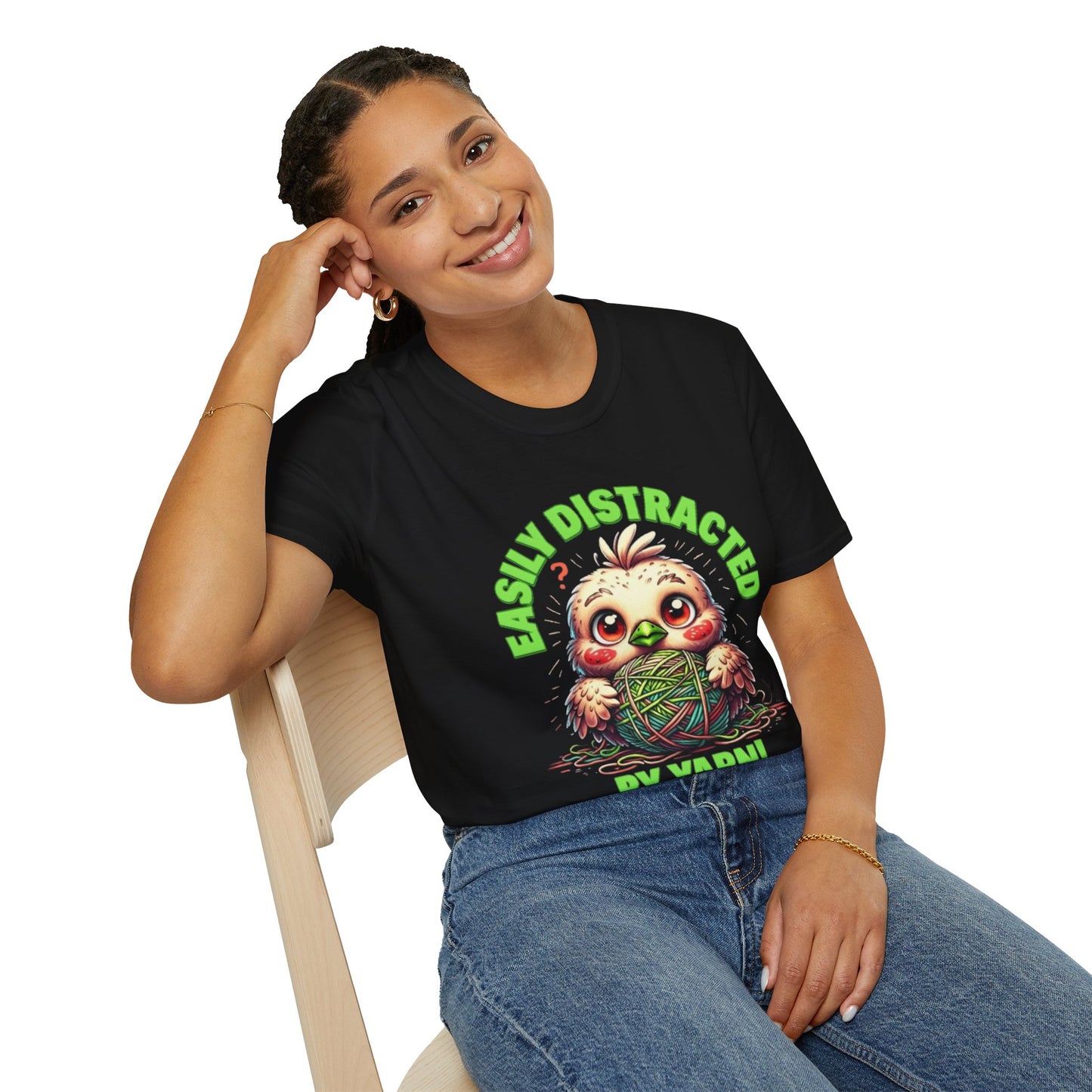 Easily Distracted by Yarn T-Shirt – Cute Unisex Softstyle Tee for Crafters