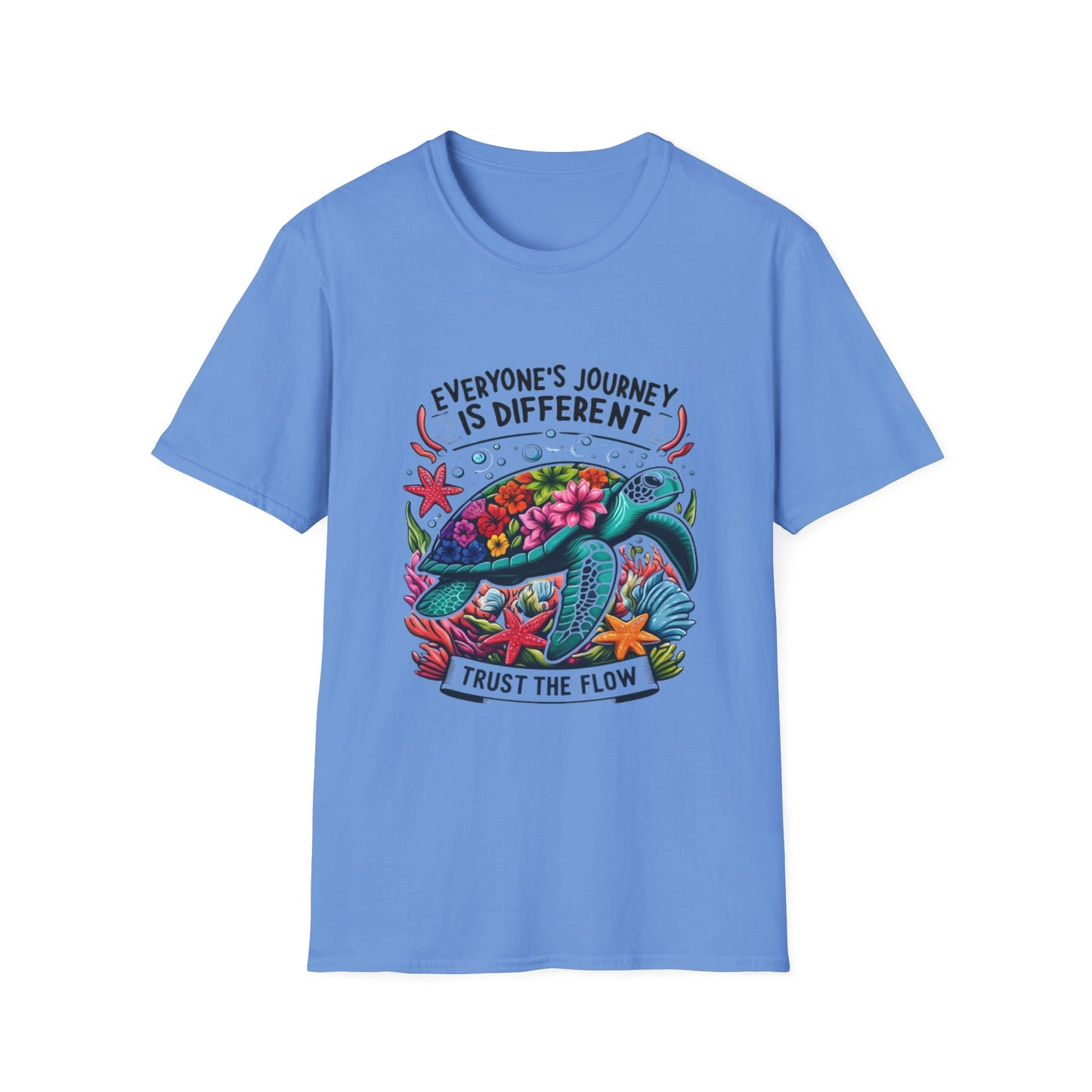 T-Shirt with Inspirational Turtle Design, Trust the Flow Statement, Ocean Lover Gift, Nature Apparel, Journey Reminder