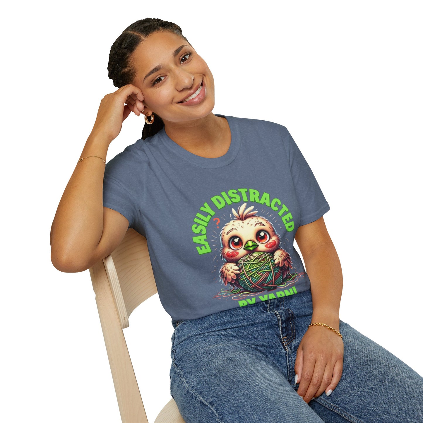 Easily Distracted by Yarn T-Shirt – Cute Unisex Softstyle Tee for Crafters