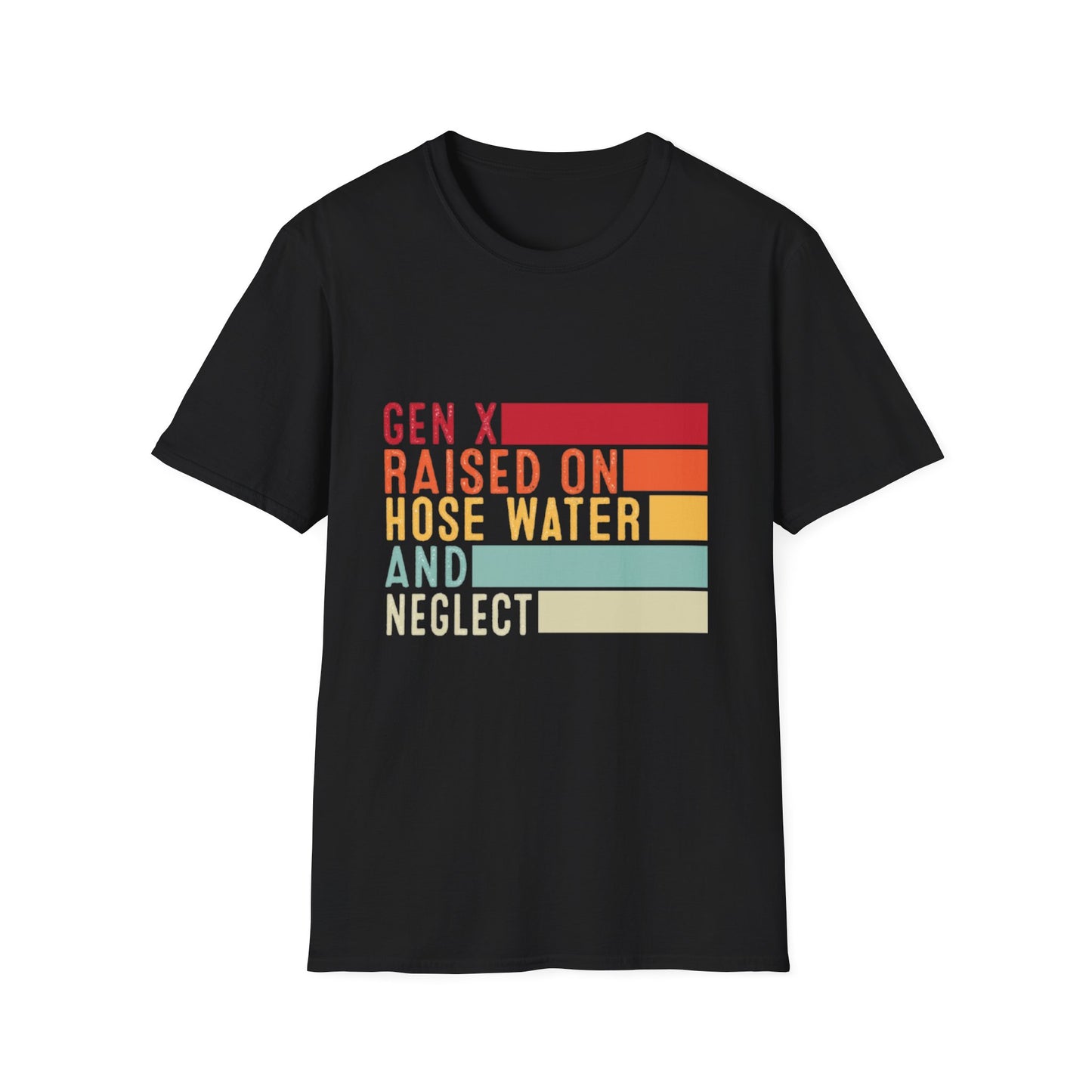 Gen X Humor Unisex Softstyle T-Shirt - Raised on Hose Water and Neglect