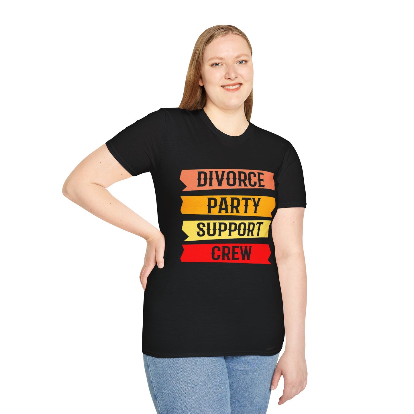 Divorce Party Support Crew T-Shirt | Unisex Softstyle Tee for Celebrating New Beginnings