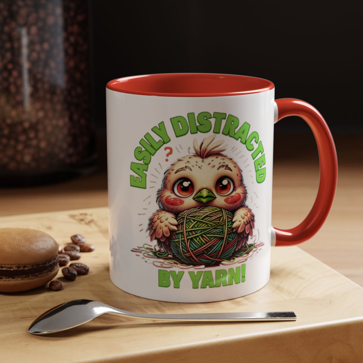 Easily Distracted Yarn Coffee Mug | Cute Animal Mug, Funny Gift for Knitters, Coffee Lover Gift, Unique Mugs for Crafters, Yarn Lover's Mug