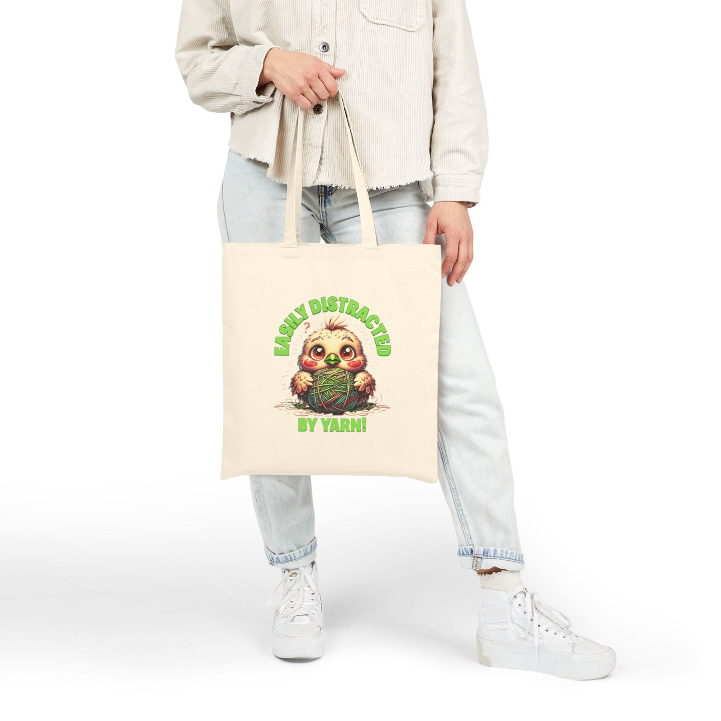 Adorable Cotton Canvas Tote Bag - Easily Distracted Sloth Design, Eco-Friendly Shopping Bag, Cute Gift for Animal Lovers, Everyday Use