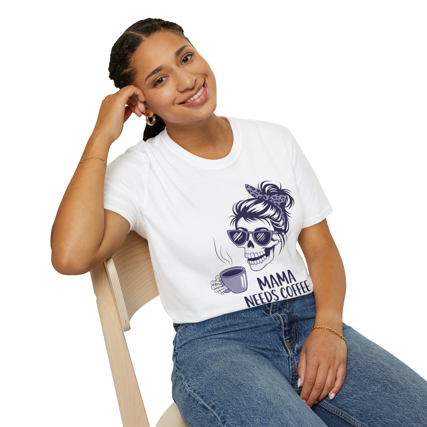 Mama Needs Coffee Unisex Softstyle T-Shirt - Fun Casual Tee for Coffee Lovers