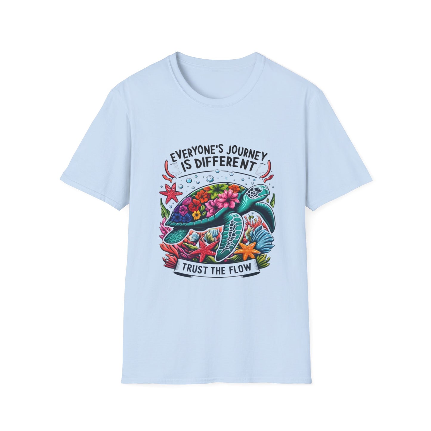 T-Shirt with Inspirational Turtle Design, Trust the Flow Statement, Ocean Lover Gift, Nature Apparel, Journey Reminder