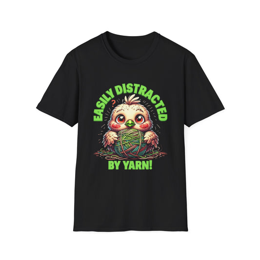 Easily Distracted by Yarn T-Shirt – Cute Unisex Softstyle Tee for Crafters