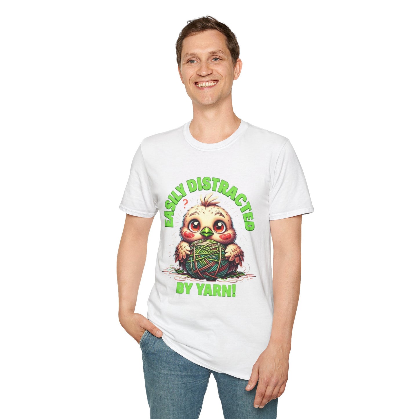 Easily Distracted by Yarn T-Shirt – Cute Unisex Softstyle Tee for Crafters