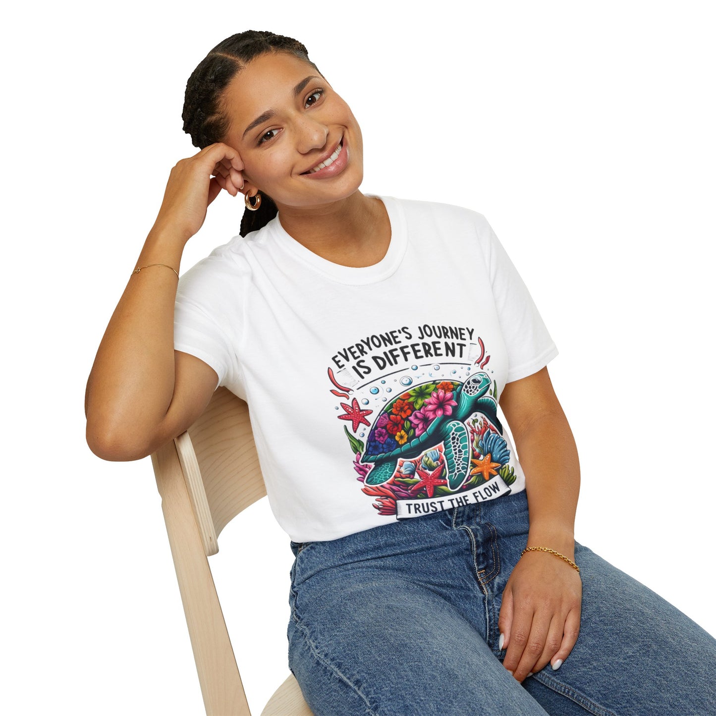 T-Shirt with Inspirational Turtle Design, Trust the Flow Statement, Ocean Lover Gift, Nature Apparel, Journey Reminder