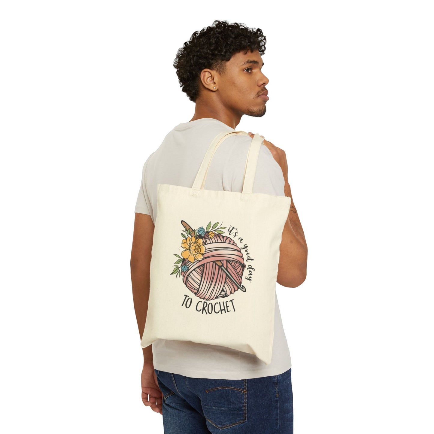 It's a Great Day to Crochet Cotton Canvas Tote Bag – Eco-Friendly Crafting Accessory