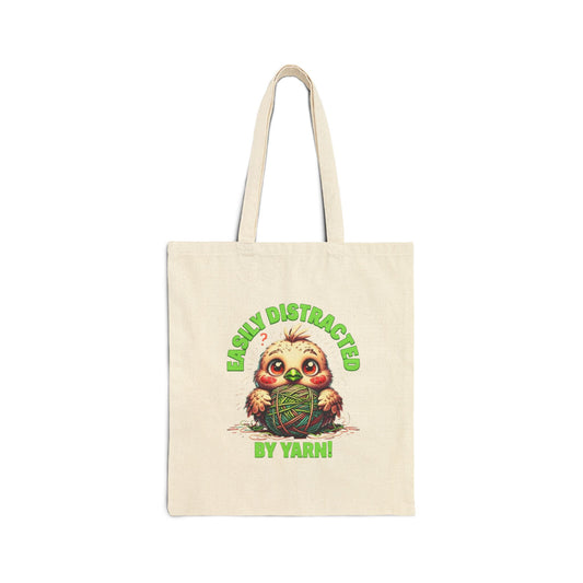 Adorable Cotton Canvas Tote Bag - Easily Distracted Sloth Design, Eco-Friendly Shopping Bag, Cute Gift for Animal Lovers, Everyday Use