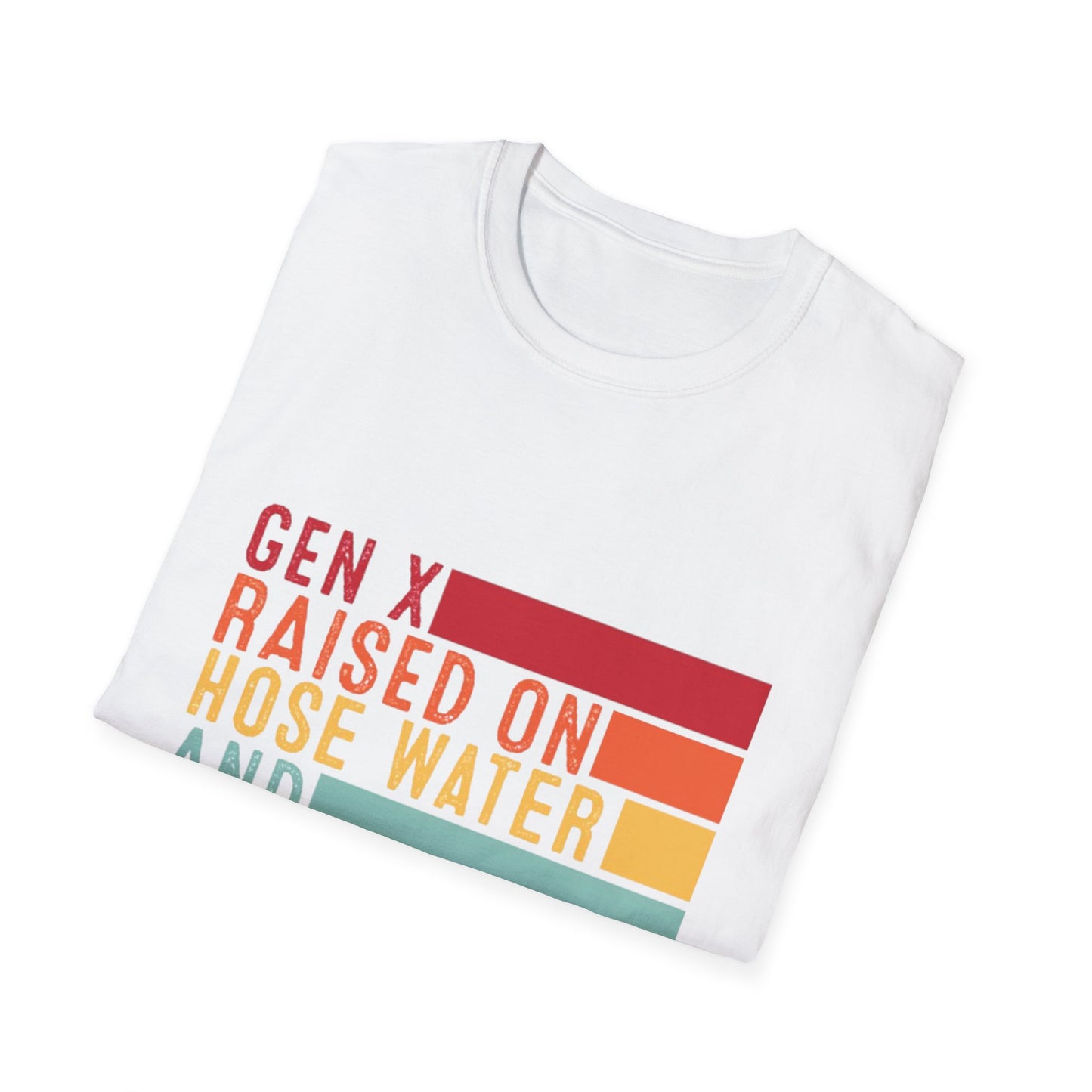Gen X Humor Unisex Softstyle T-Shirt - Raised on Hose Water and Neglect