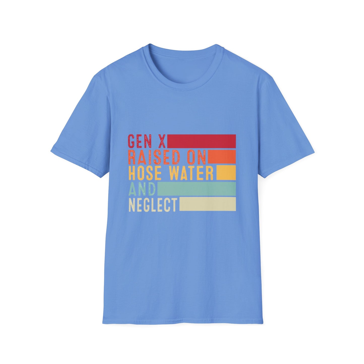 Gen X Humor Unisex Softstyle T-Shirt - Raised on Hose Water and Neglect