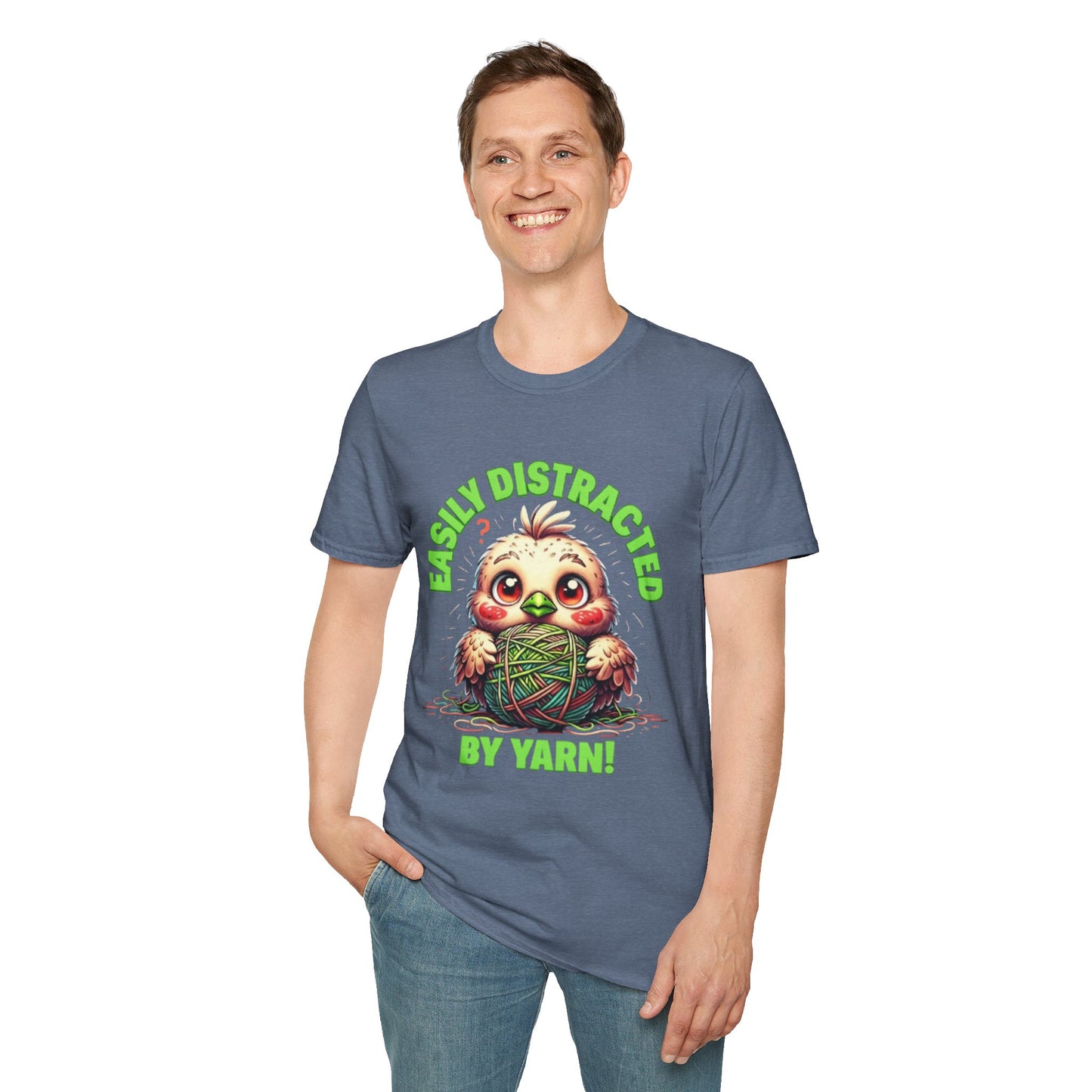 Easily Distracted by Yarn T-Shirt – Cute Unisex Softstyle Tee for Crafters