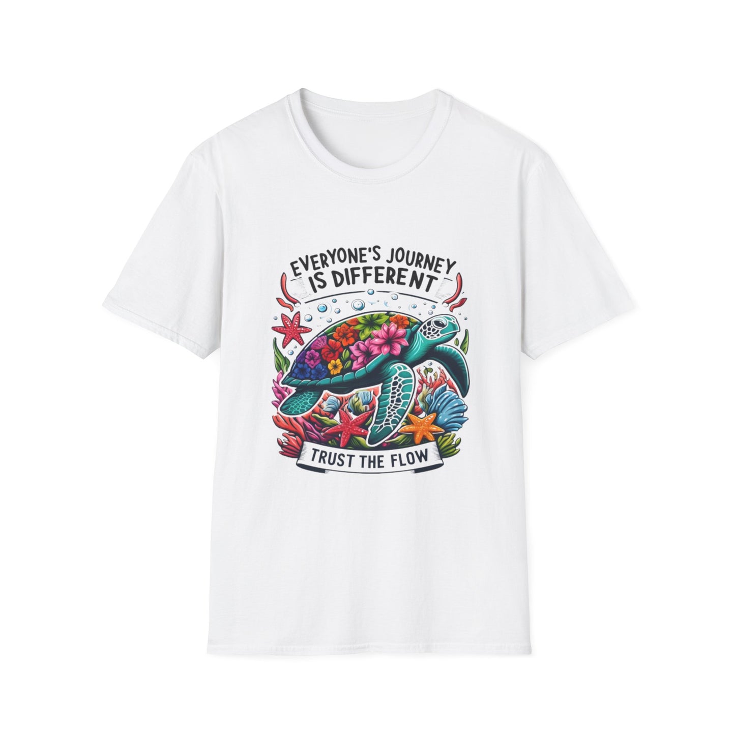 T-Shirt with Inspirational Turtle Design, Trust the Flow Statement, Ocean Lover Gift, Nature Apparel, Journey Reminder
