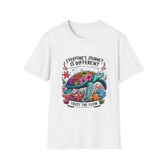 T-Shirt with Inspirational Turtle Design, Trust the Flow Statement, Ocean Lover Gift, Nature Apparel, Journey Reminder