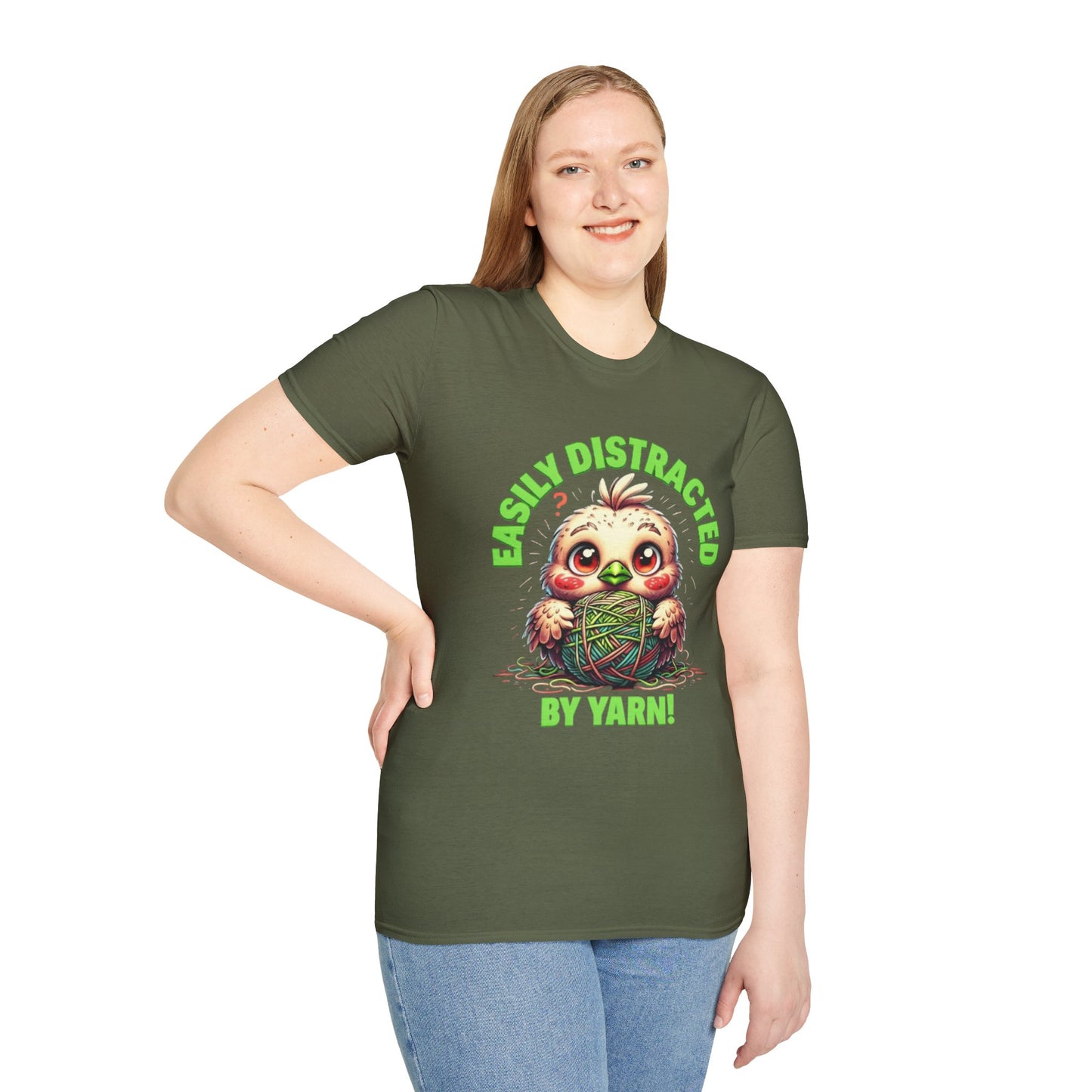 Easily Distracted by Yarn T-Shirt – Cute Unisex Softstyle Tee for Crafters