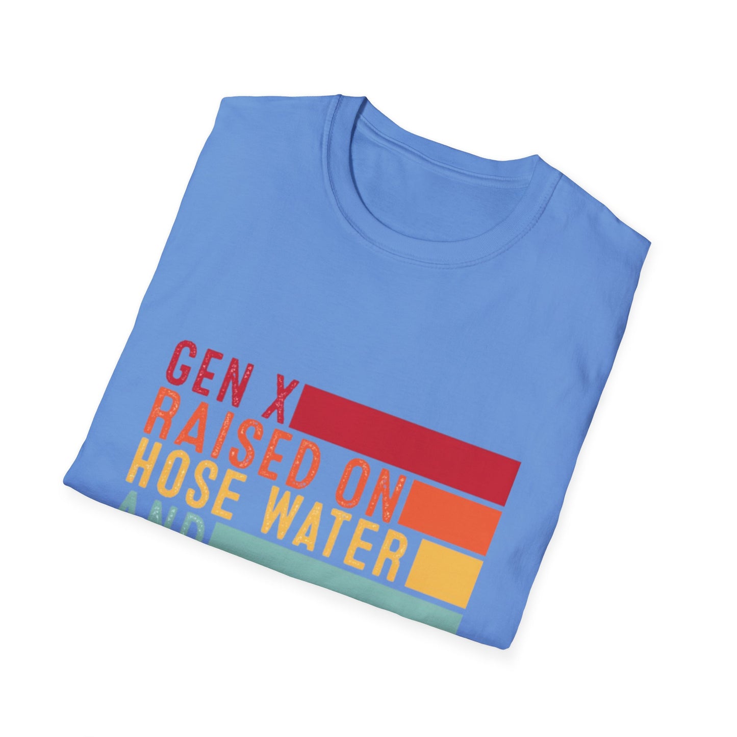Gen X Humor Unisex Softstyle T-Shirt - Raised on Hose Water and Neglect