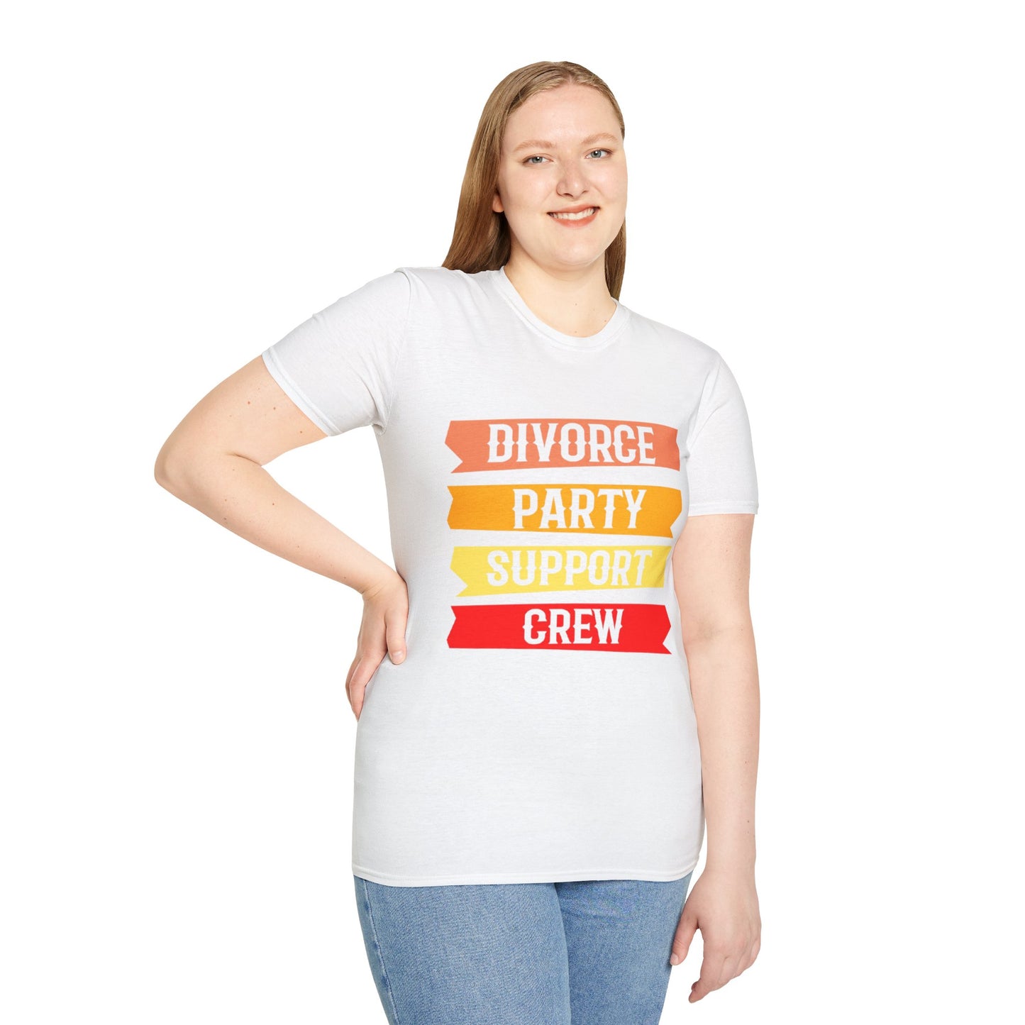 Divorce Party Support Crew T-Shirt | Unisex Softstyle Tee for Celebrating New Beginnings