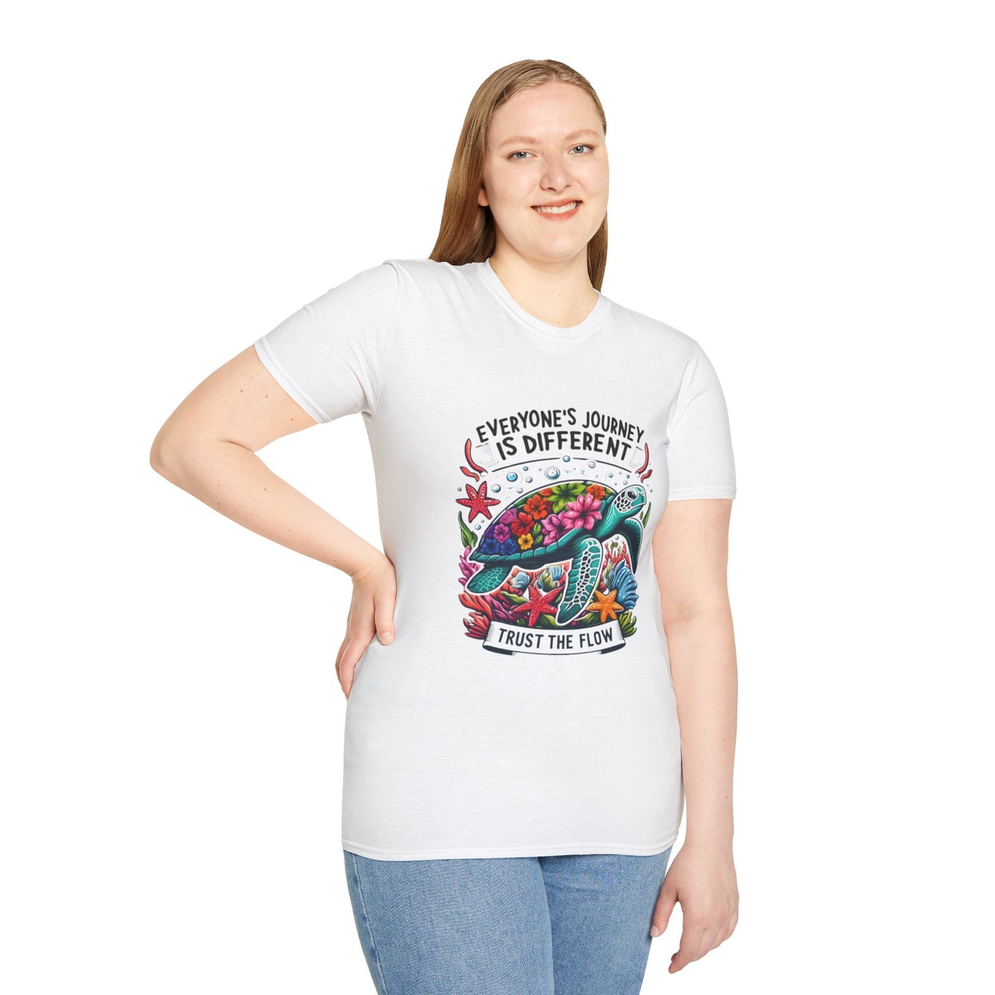 T-Shirt with Inspirational Turtle Design, Trust the Flow Statement, Ocean Lover Gift, Nature Apparel, Journey Reminder