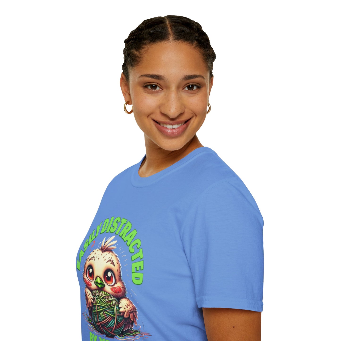 Easily Distracted by Yarn T-Shirt – Cute Unisex Softstyle Tee for Crafters