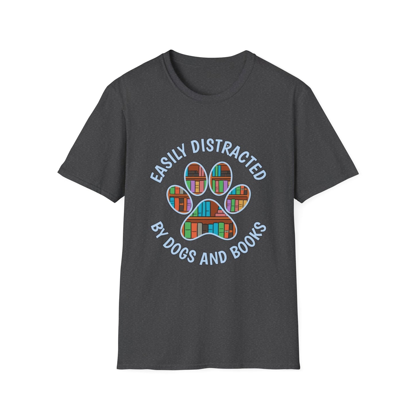 Easily Distracted by Dogs and Books T-Shirt | Unisex Softstyle Tee for Book Lovers, Dog Owners, Pet Lovers, Gifts for Readers, Cute [...]