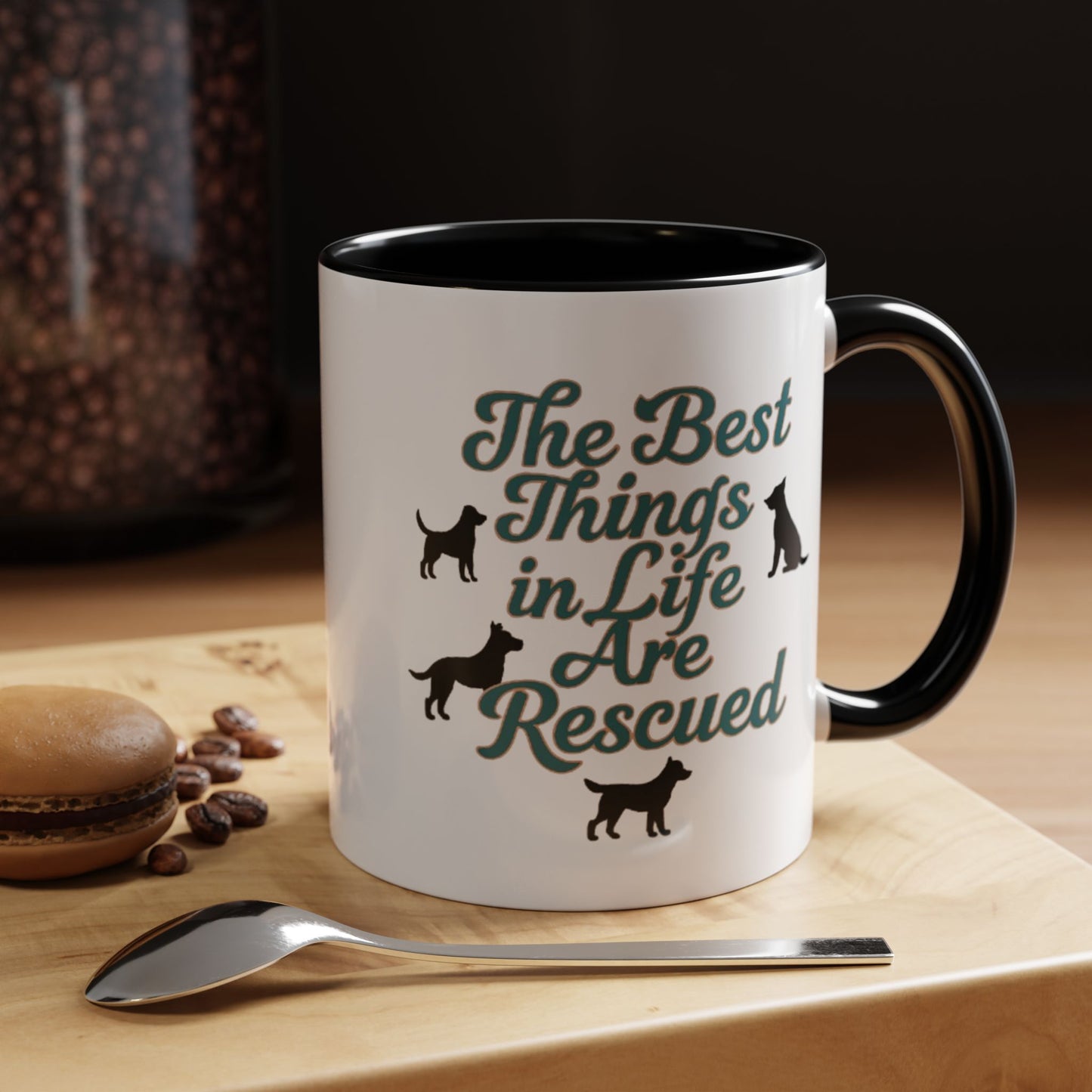 Rescue Dog Coffee Mug, Pet Lover Gift, Animal Adoption Mug, Inspirational Tea Cup, Dog Mom Mug, Black Handle Coffee Cup
