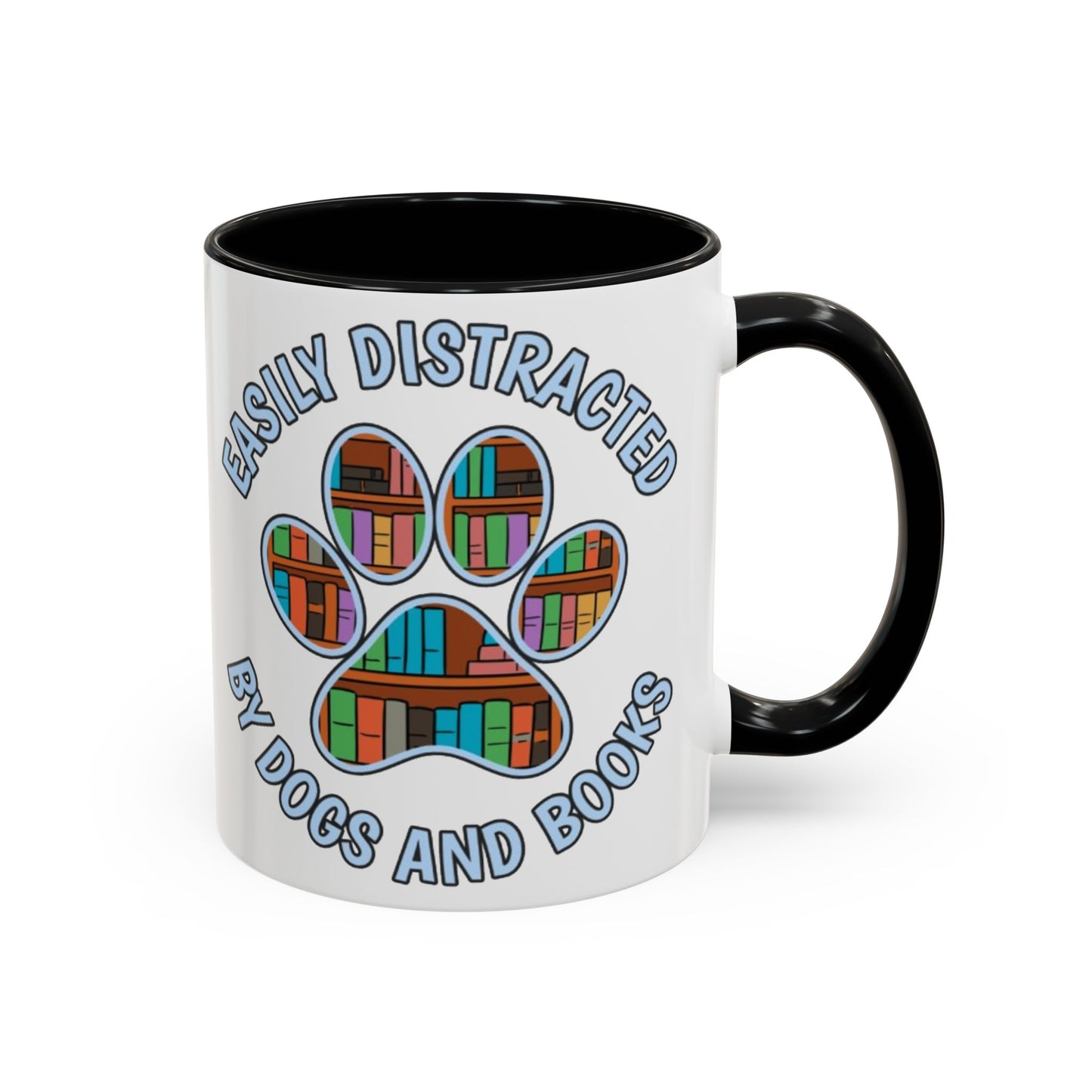 Easily Distracted Coffee Mug | Book Lovers Gift, Dog Owners Mug, Dog and Book Lover, Home Office Decor, Pet Lover Coffee Cup