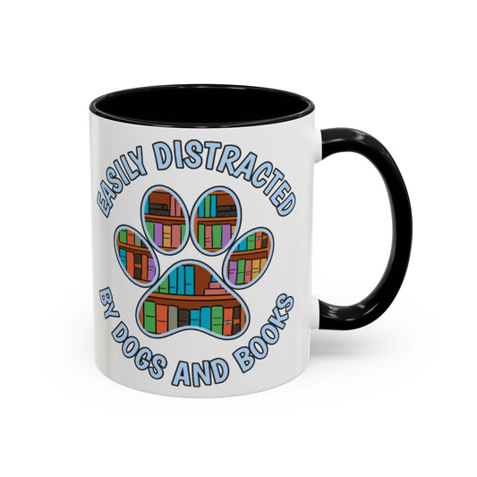 Easily Distracted Coffee Mug | Book Lovers Gift, Dog Owners Mug, Dog and Book Lover, Home Office Decor, Pet Lover Coffee Cup