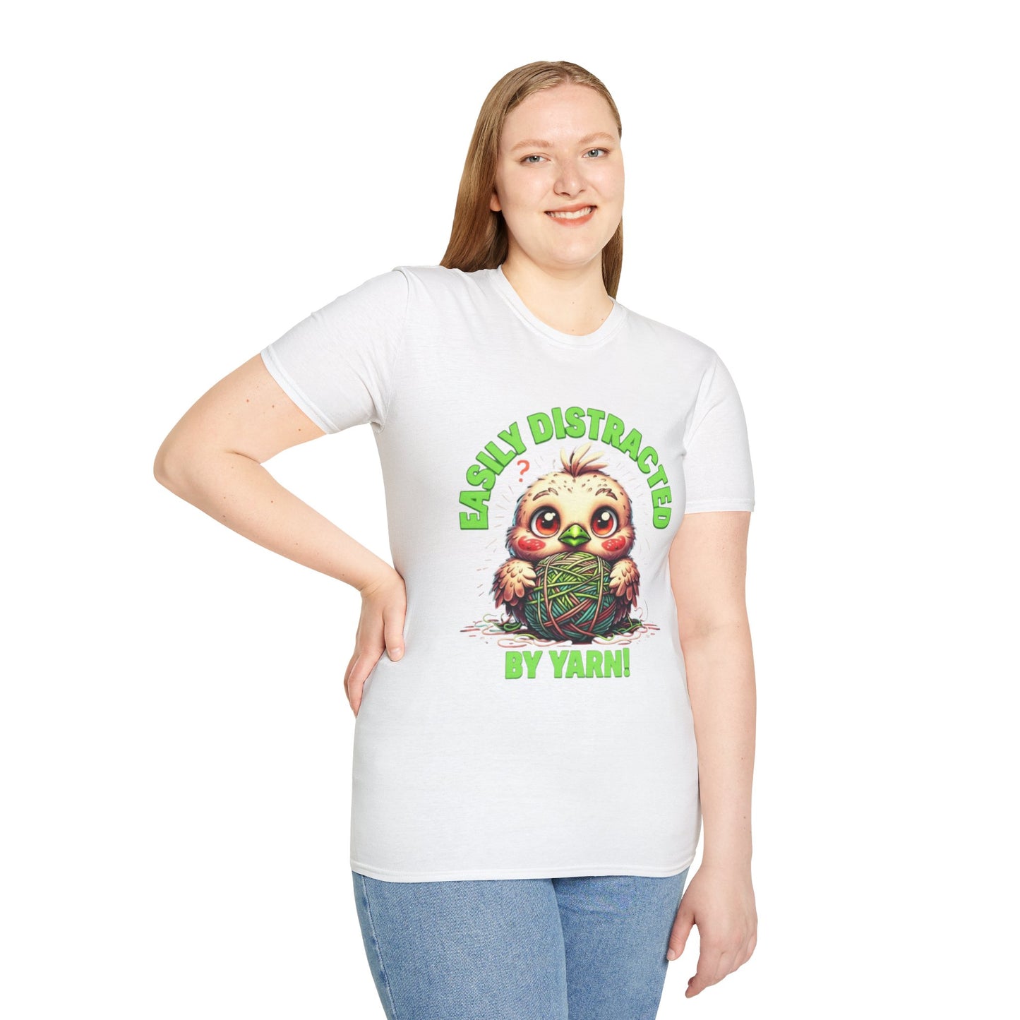 Easily Distracted by Yarn T-Shirt – Cute Unisex Softstyle Tee for Crafters