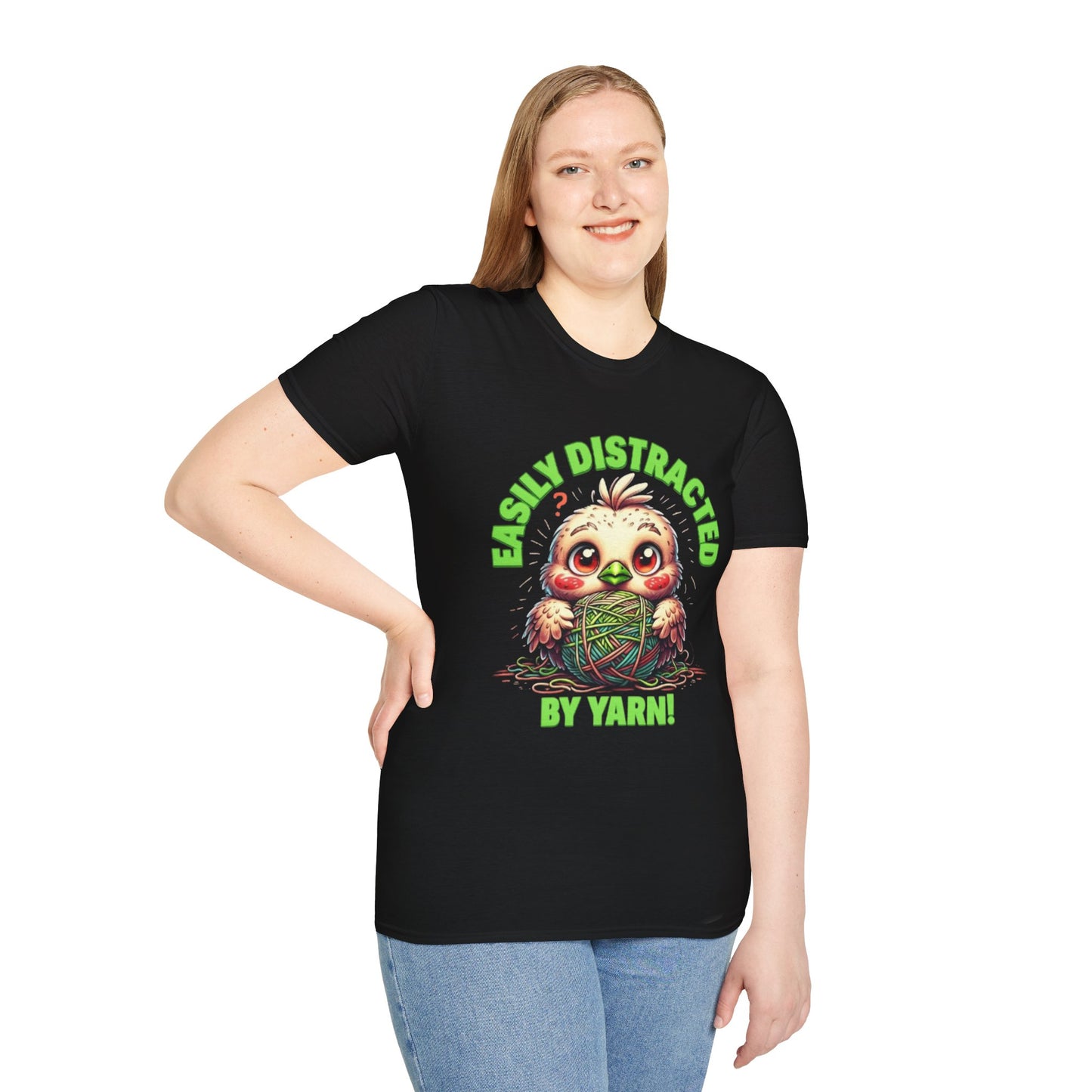 Easily Distracted by Yarn T-Shirt – Cute Unisex Softstyle Tee for Crafters