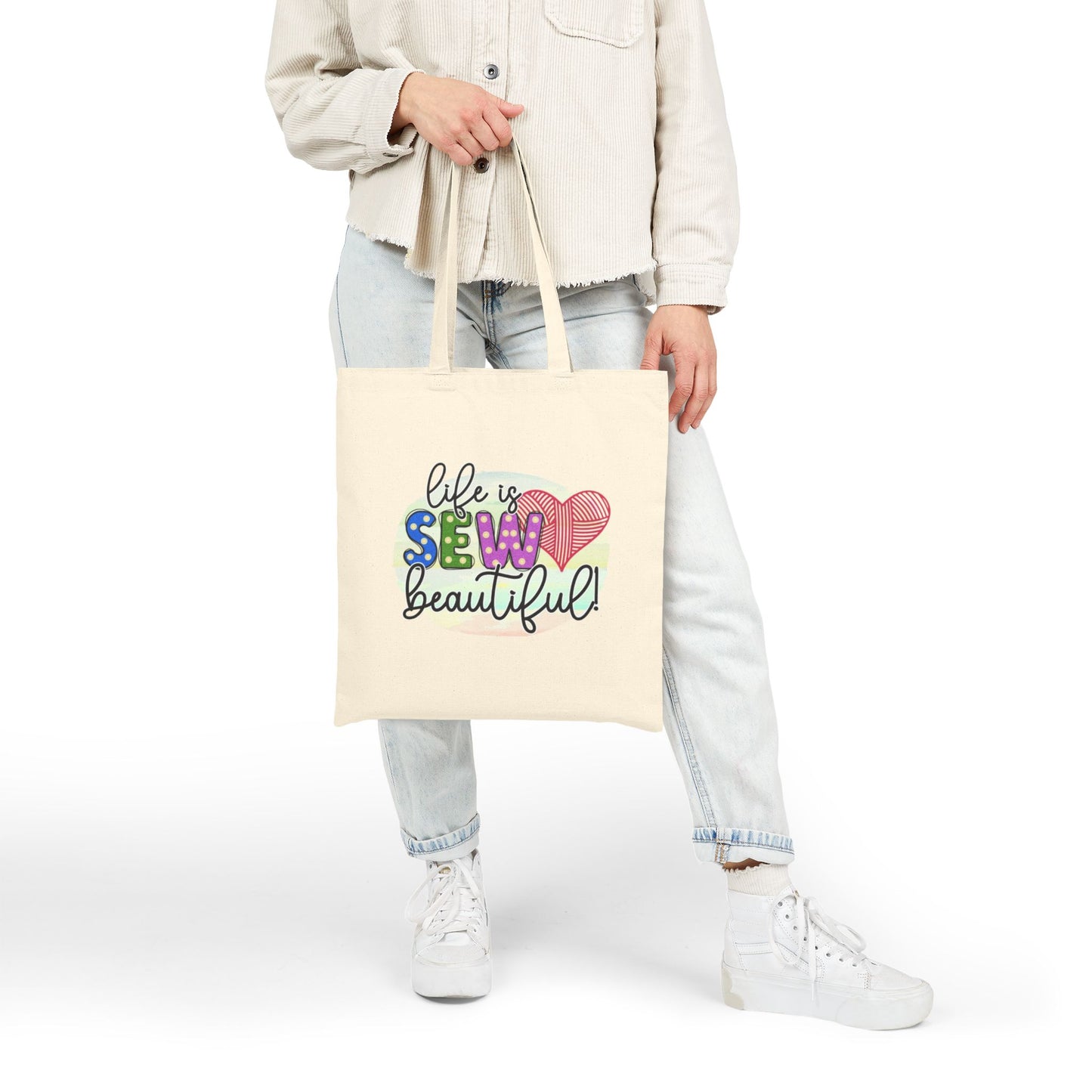Sewing Lovers Cotton Canvas Tote Bag - "Life is Sew Beautiful!"