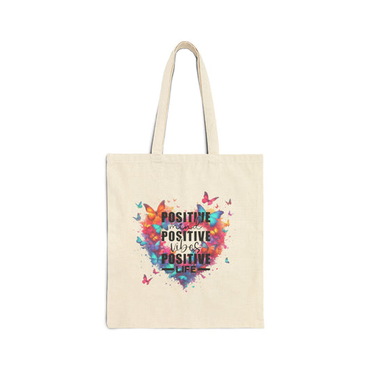 Positive Vibes Cotton Canvas Tote Bag, Eco-Friendly Shopping Bag, Gift for Her, Motivational Tote, Summer Essentials