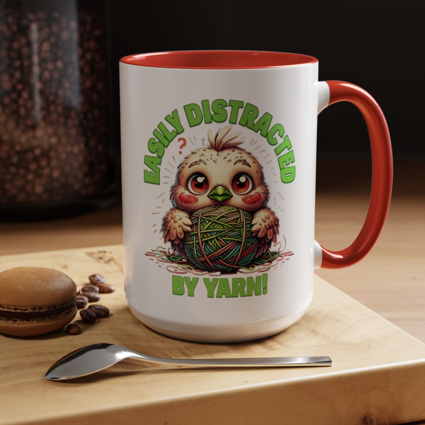 Easily Distracted Yarn Coffee Mug | Cute Animal Mug, Funny Gift for Knitters, Coffee Lover Gift, Unique Mugs for Crafters, Yarn Lover's Mug