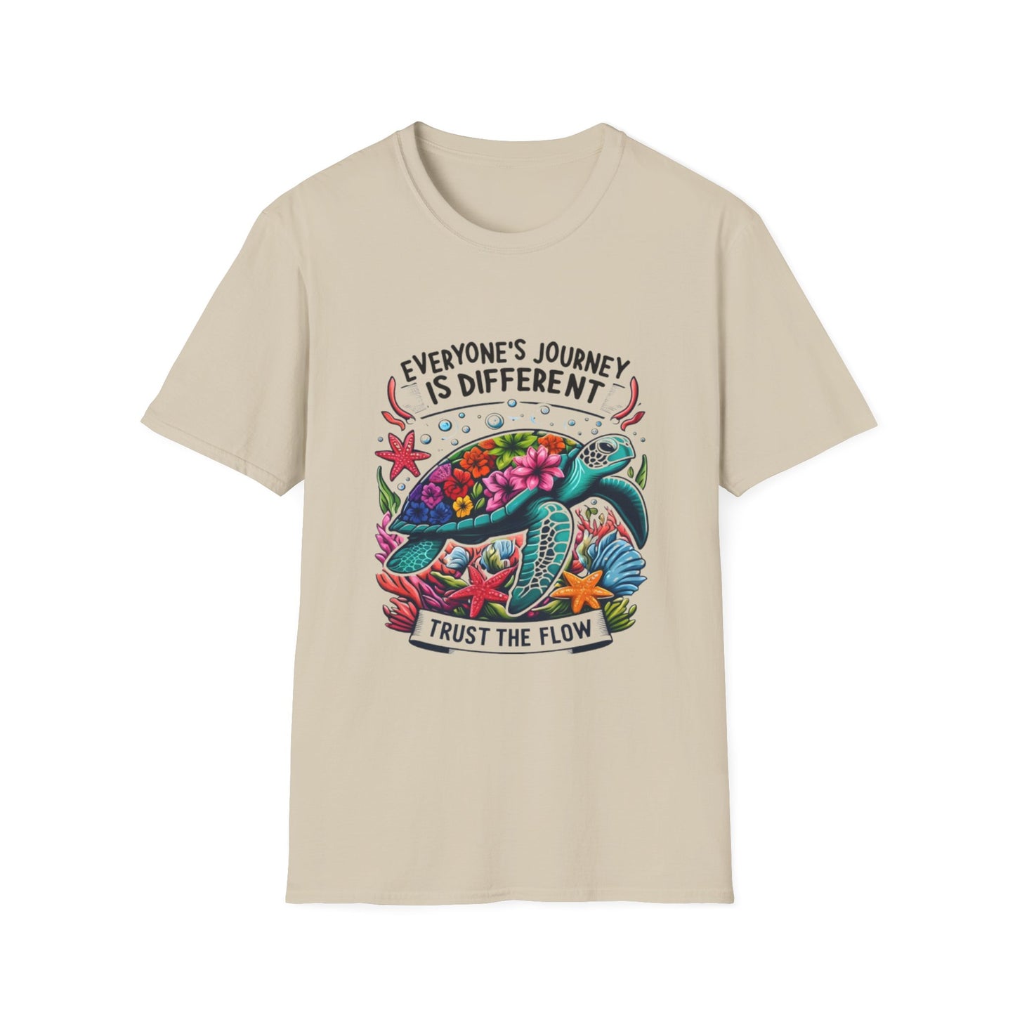 T-Shirt with Inspirational Turtle Design, Trust the Flow Statement, Ocean Lover Gift, Nature Apparel, Journey Reminder